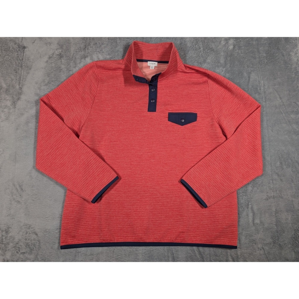 J Crew Unisex Quilted Coral Knit Pullover 1/4 Snap Button Style Sz Xl